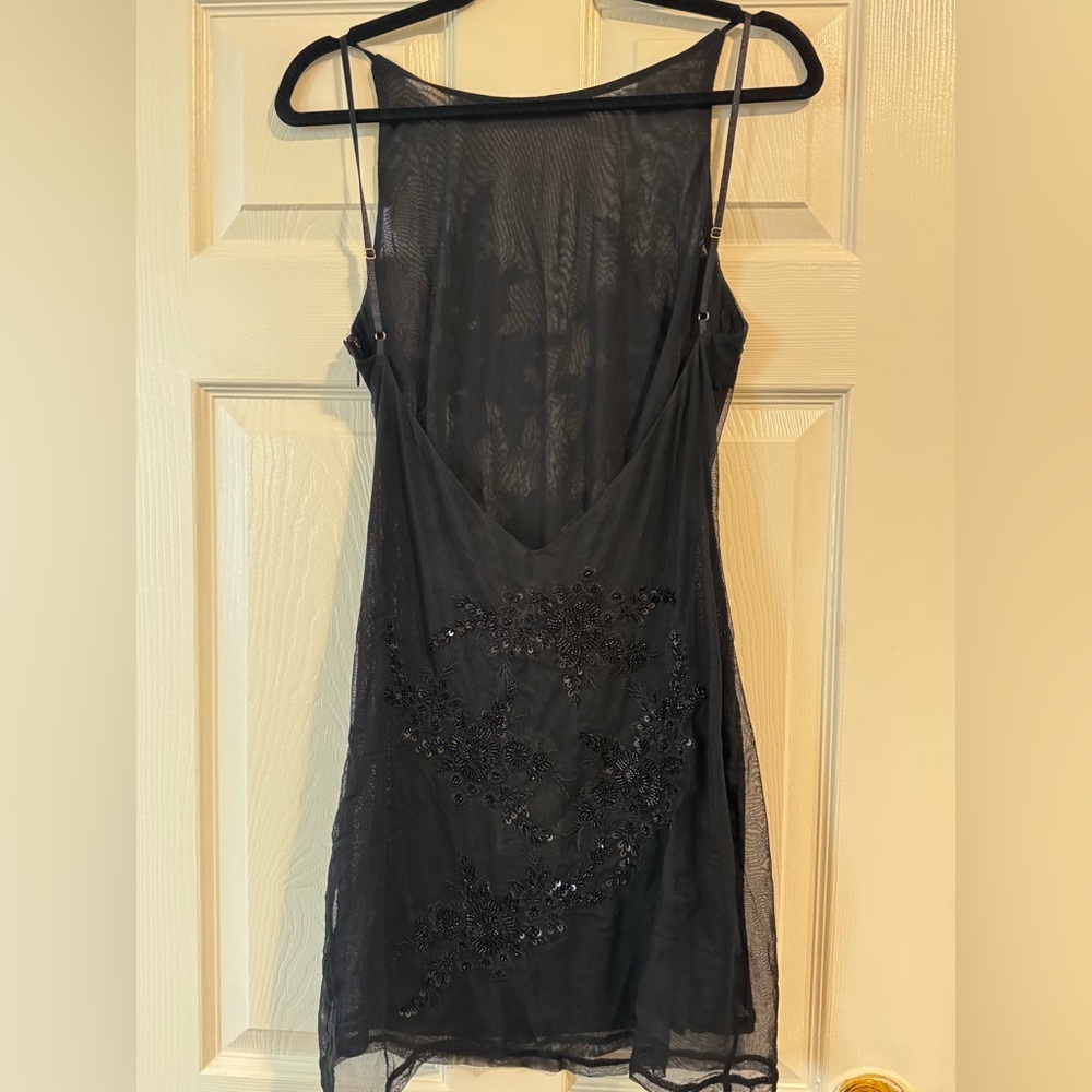 NWT MESHKI Fallon Embroidered Mesh Mini Dress Black Large - Picture 4 of 7